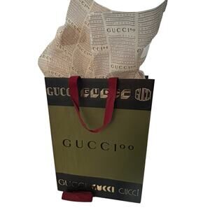 Gucci Shopping Gift Bag with Logo Tissue Paper & Ribbon Authentic Packaging